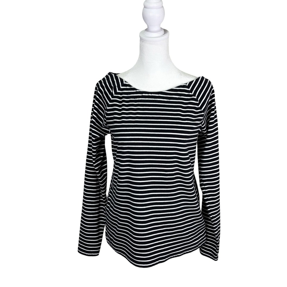 Lauren Ralph Lauren Woman's Top Size L Black‎ White Stripe Nautical Preppy Beach